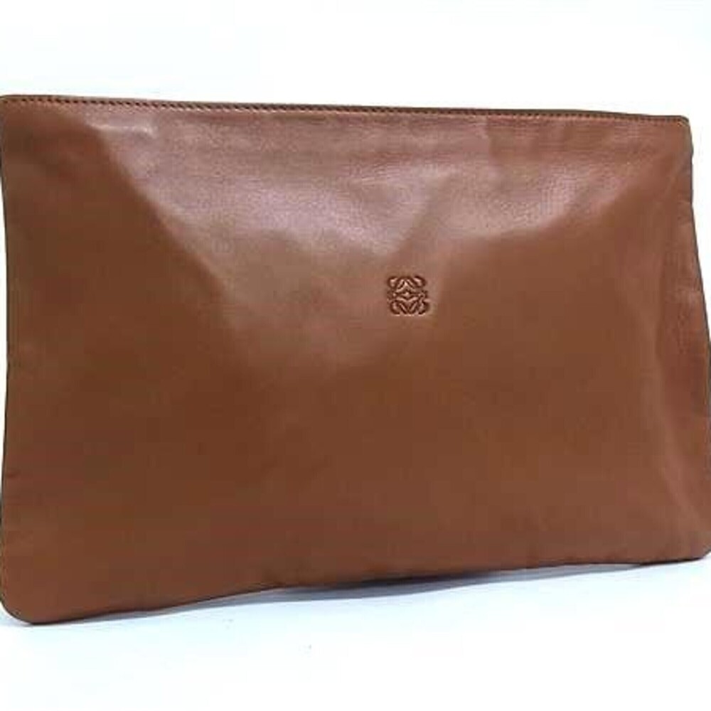 LOEWE Anagram Pouch, Brown Nappa Leather, Women's Multi-Pouch Clutch Bag